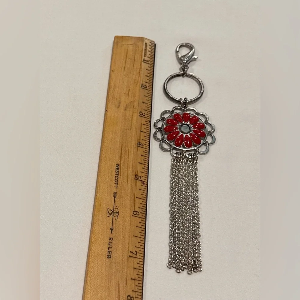 Grace Adele Silver Tone Red Flower Handbag/Keychain Jewelry
